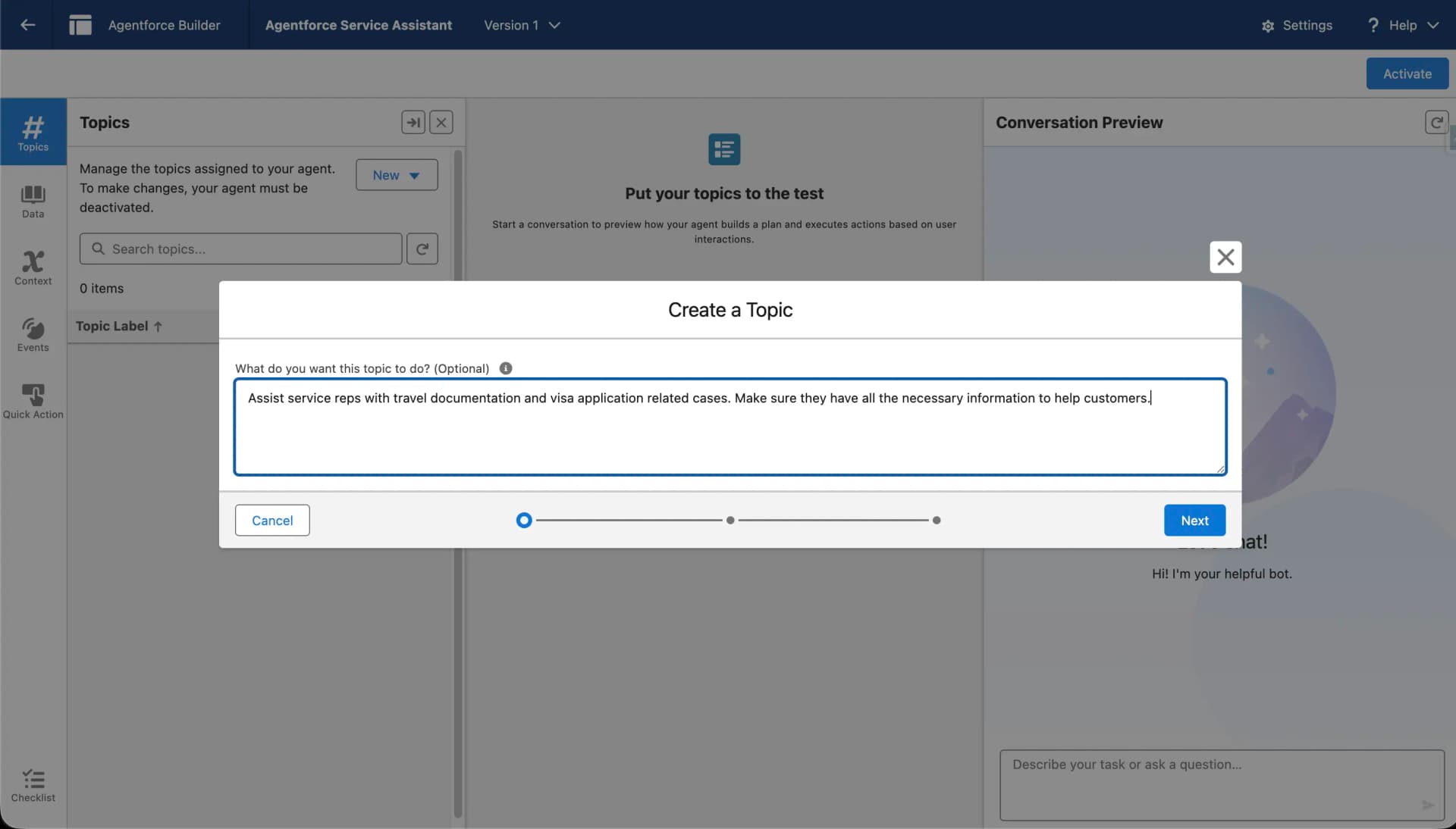 Create or Select a Service Assistant