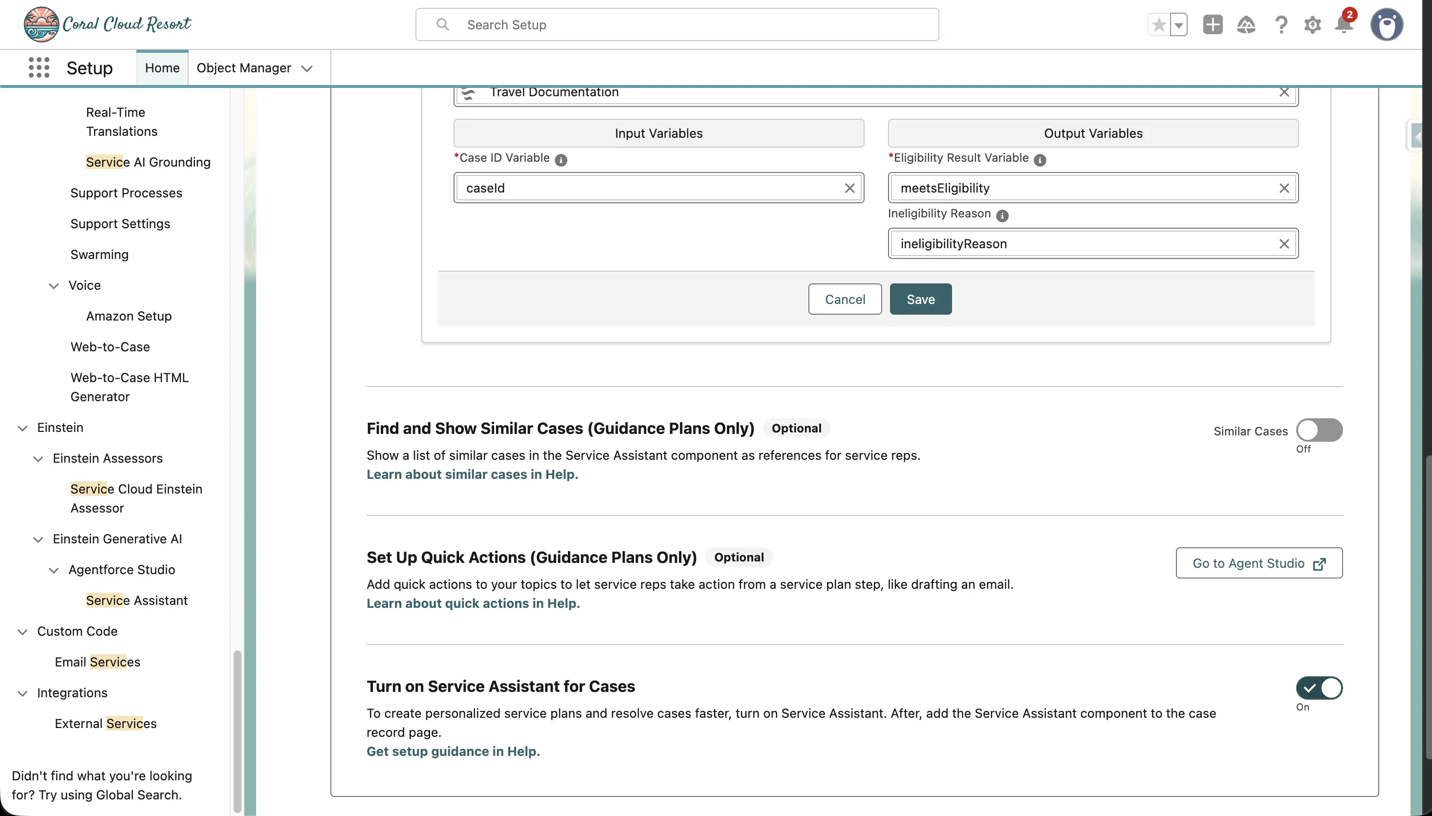 Turn on Service Assistant for Cases