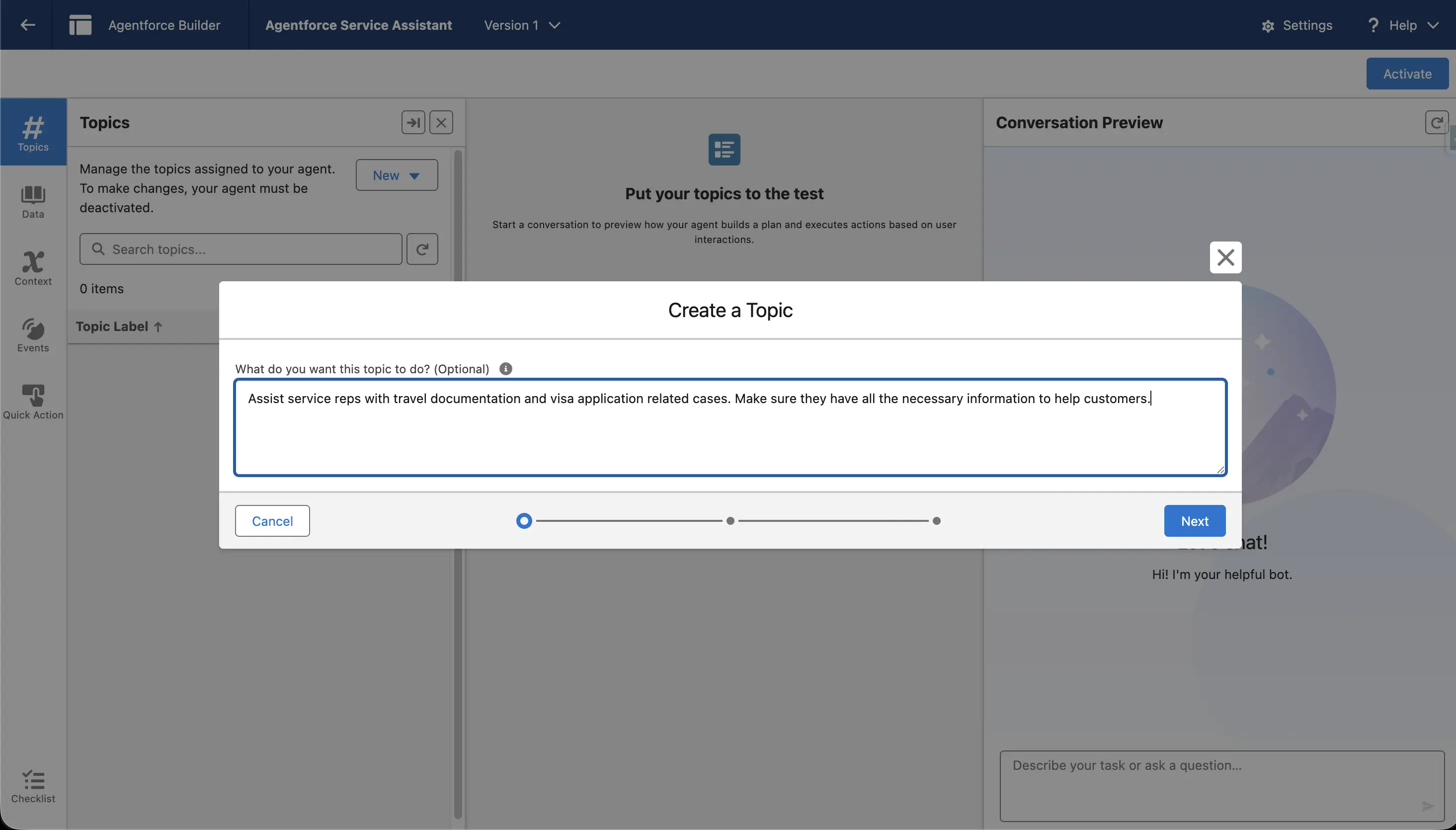 Create or Select a Service Assistant